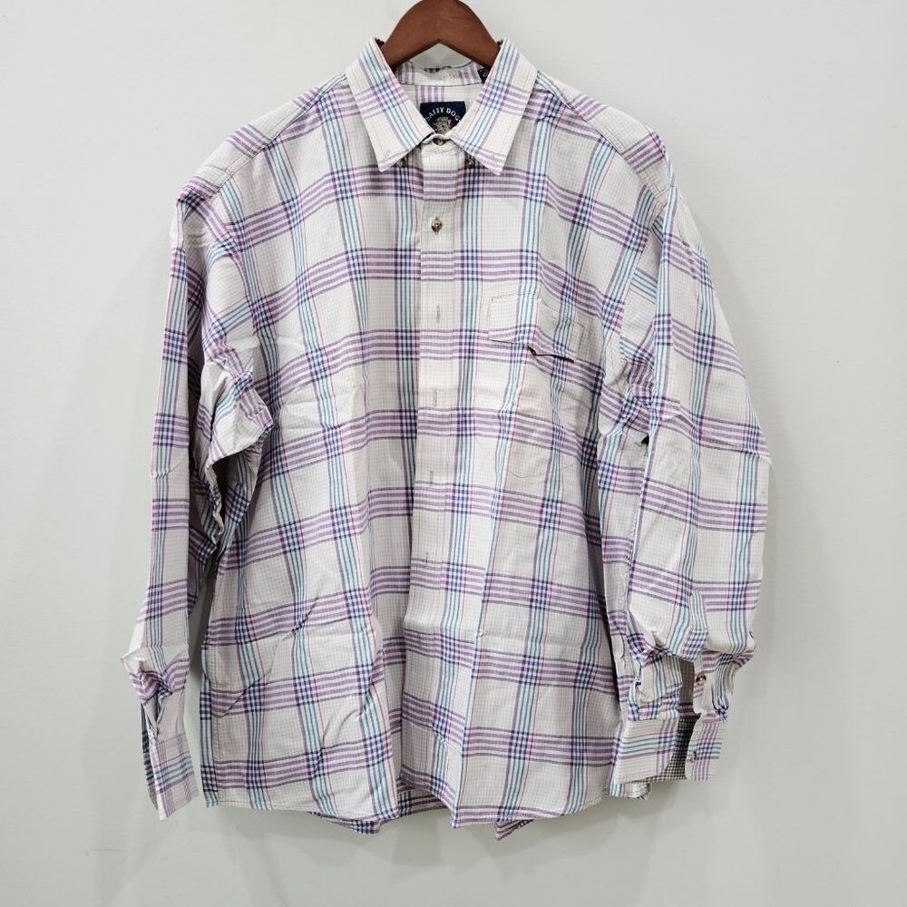 Salty Dog Gant Mens XL Plaid Long Sleeve Button Down Shirt Purple Blue Cotton